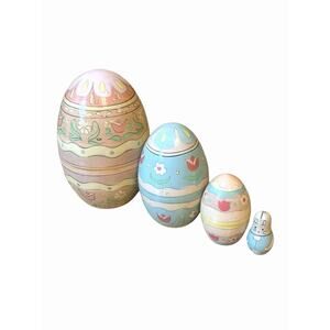 VINTAGE NESTING EGGS SET Easter Nesting Dolls Bunny Floral Painted 3402-62